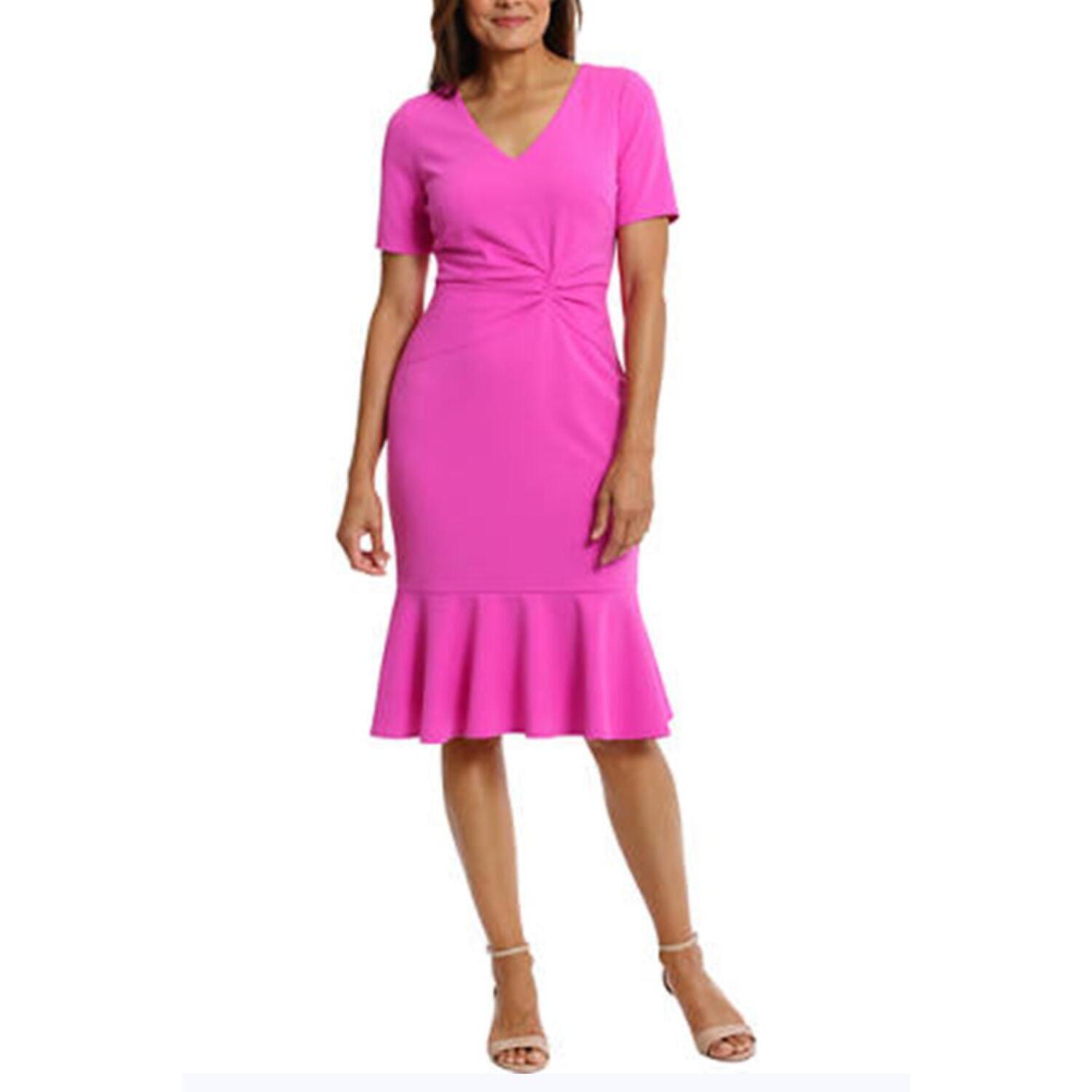 New London Times Flounce Hem Short Sleeve Sheath Dress In Light Pink